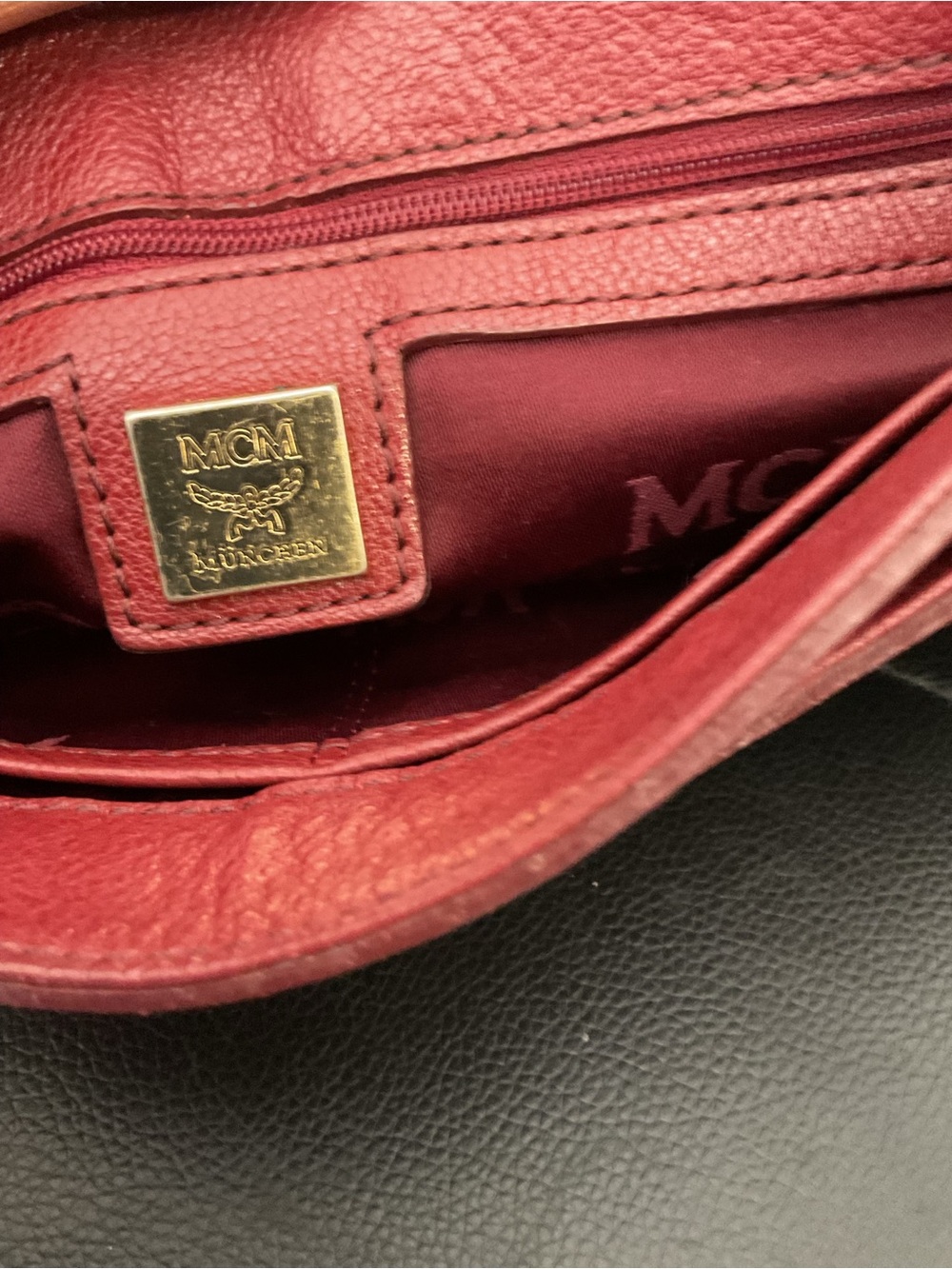 MCM Burgundy Red Pebbled Leather Crossbody with Gold Hardware - Picture 6 of 9